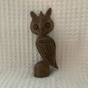 Carved Wood Brown Owl Figurine